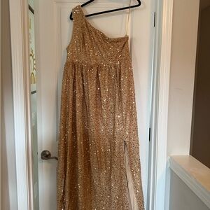 Gold Sequin One-Shoulder Dress